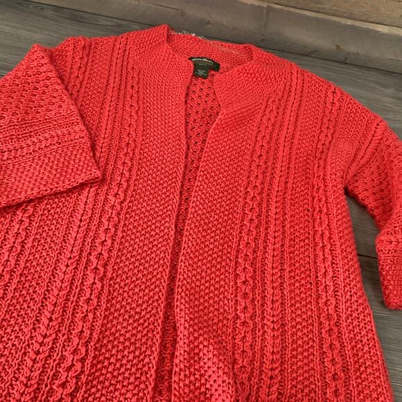 Eddie Bauer 100% Linen Open Knit Sweater Size M Crochet Cardigan Vintage - Picture 1 of 13